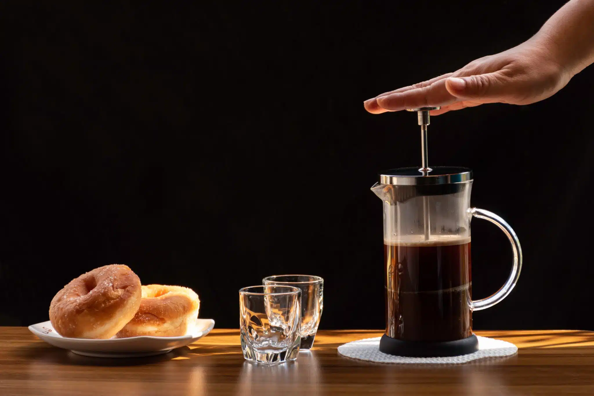 Coffee brewing in a French press. Coffee for Events London.